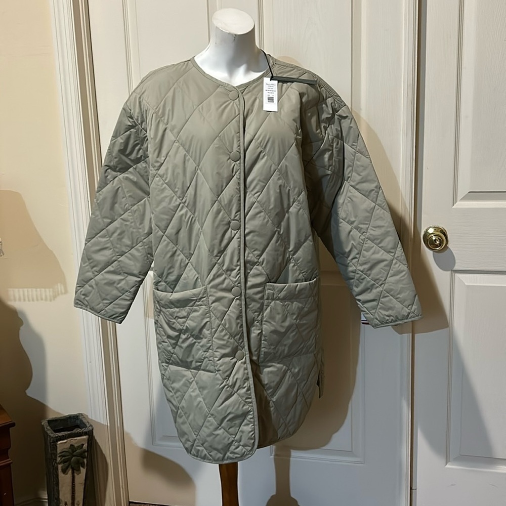 Michael Stars Sonnet Snap Front Quilted Coat. Light Olive. NWT. 1X - Picture 2 of 10